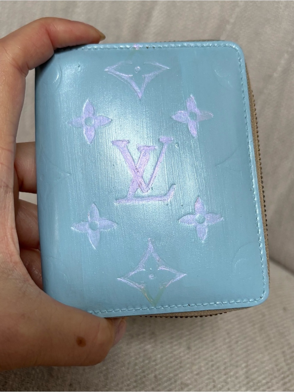 LOUIS VUITTON Light Blue Monogram Zippered Bifold Wallet.